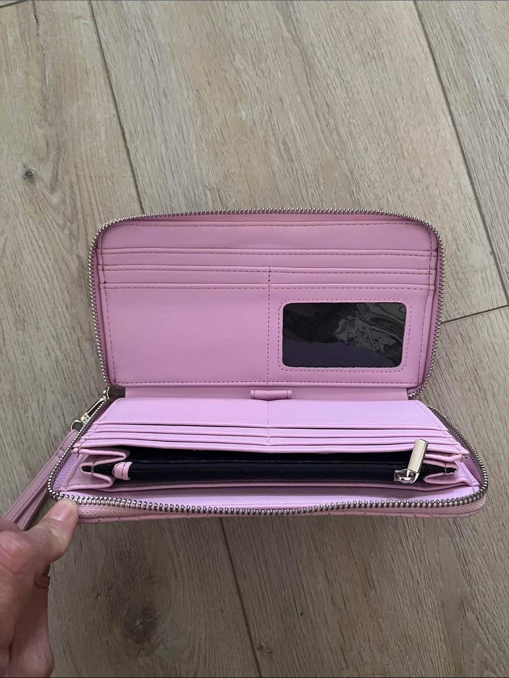 Steve Madden Quilted Pink Wristlet Wallet with SM Logo-Gently used - Picture 2 of 2